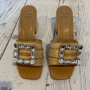 a new day Tan Jeweled Buckle Slide Mules